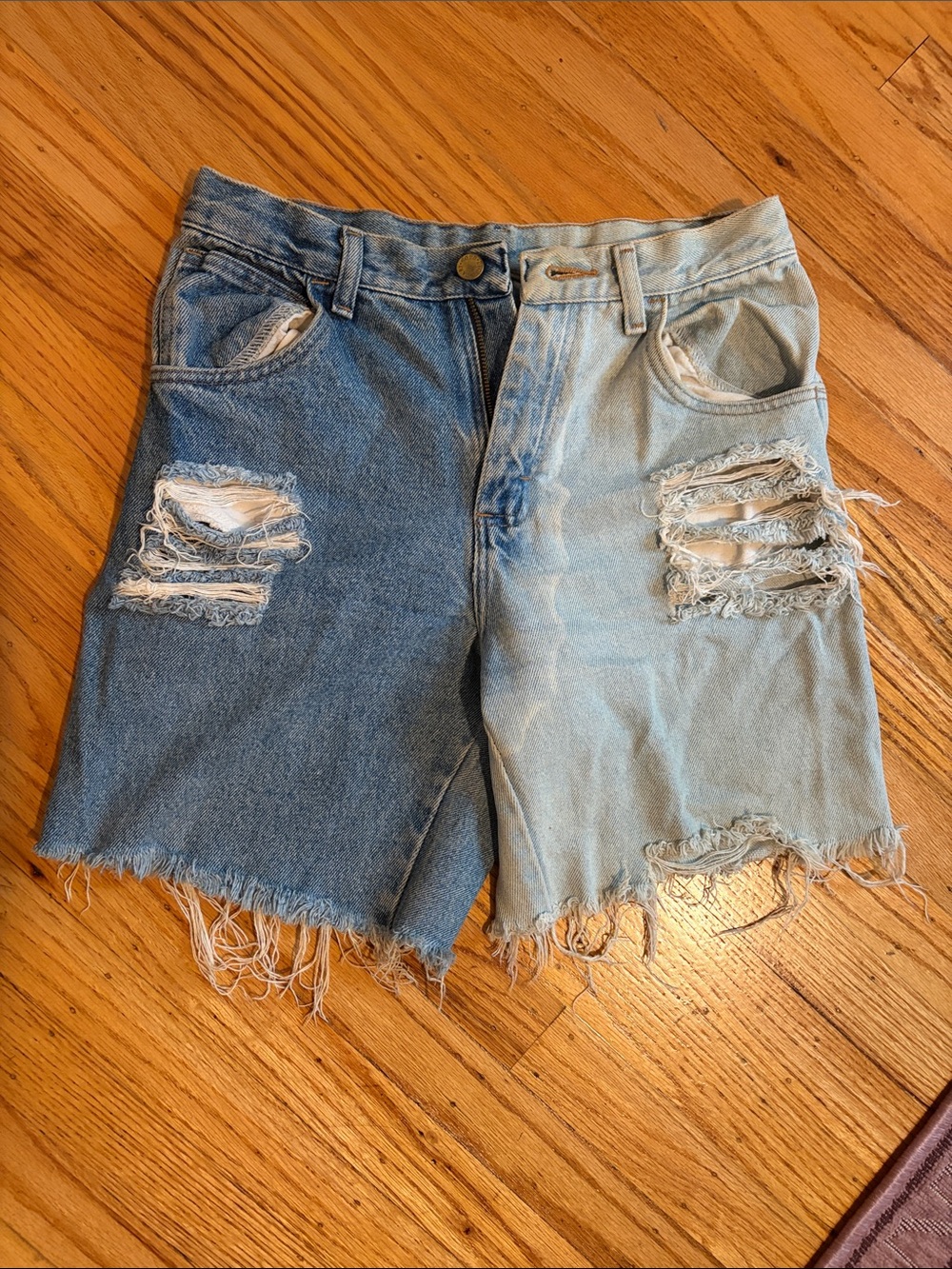 Two-Tone Distressed Jean Shorts
